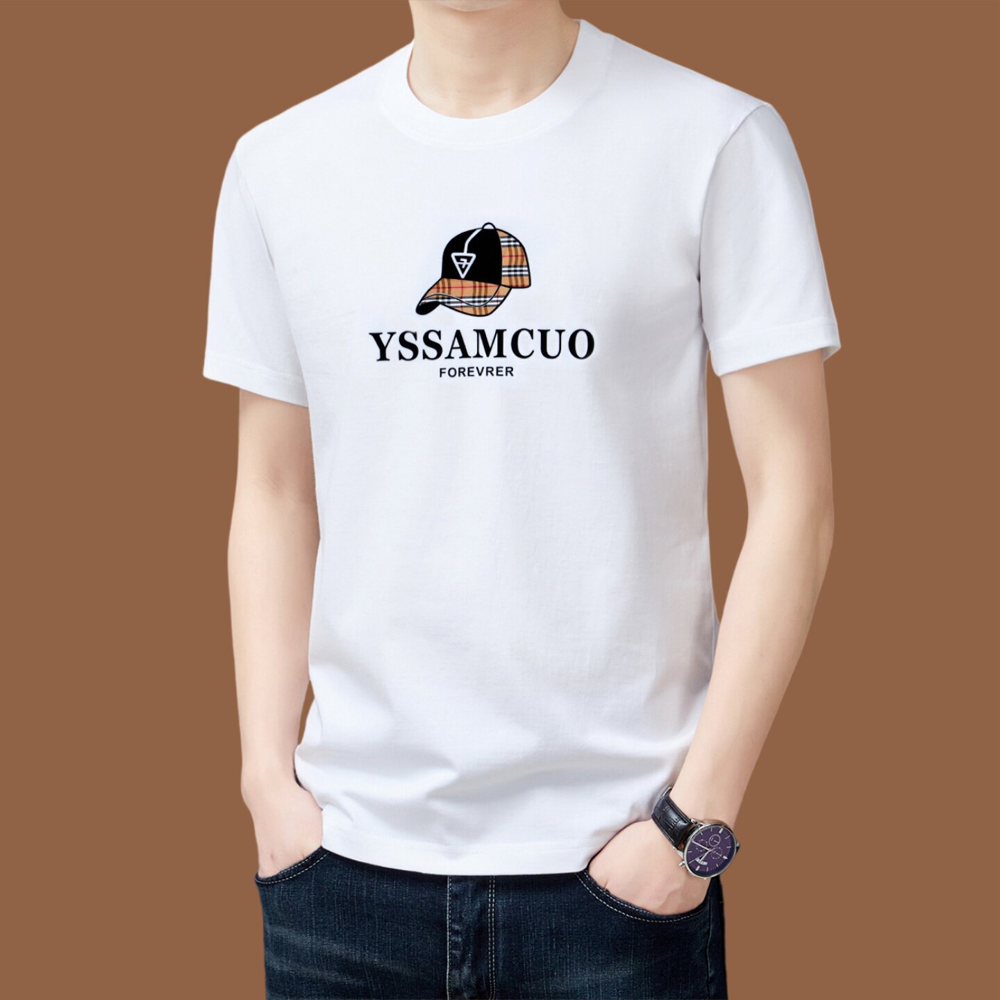 高端大牌100%纯棉短袖t恤男2026夏季新款圆领休闲百搭宽松体恤衫