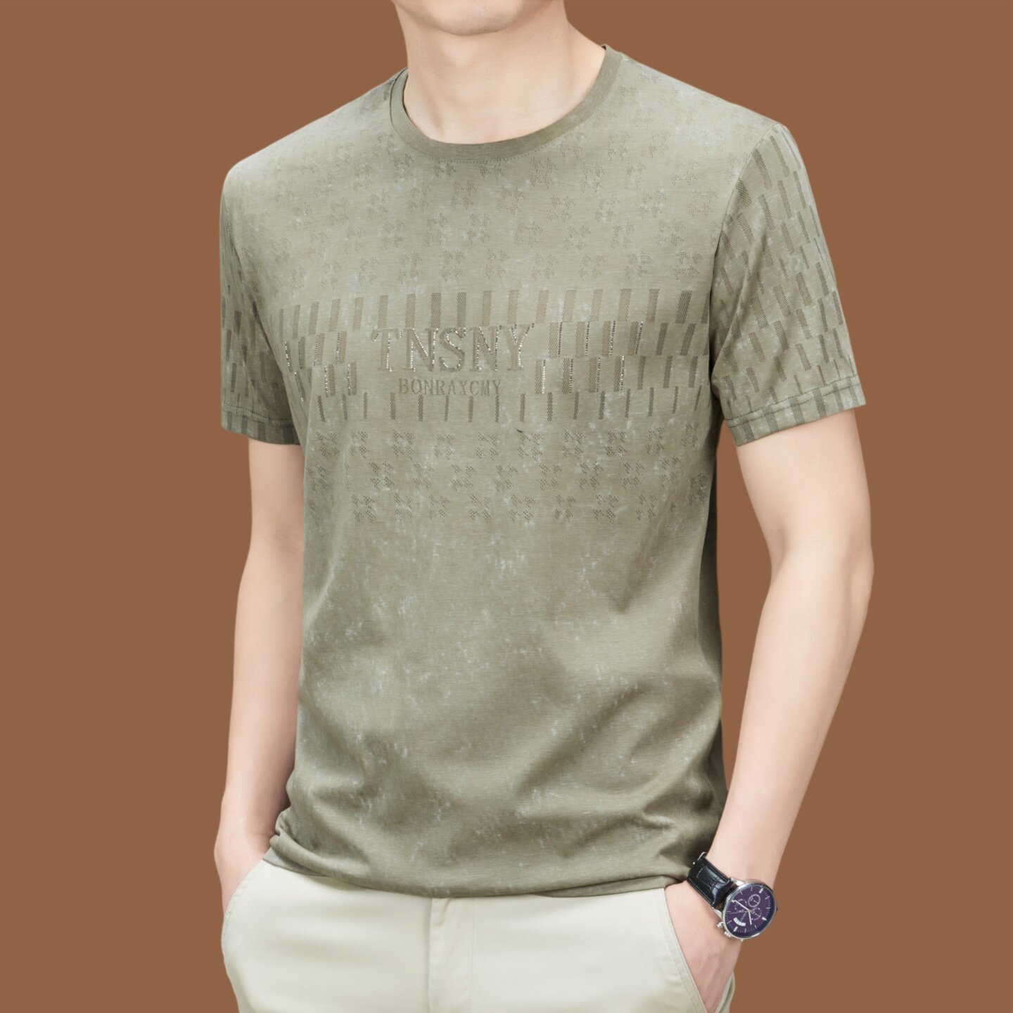 意大利品牌男士圆领短袖t恤夏季薄款休闲印花棉质半袖体恤衫上衣