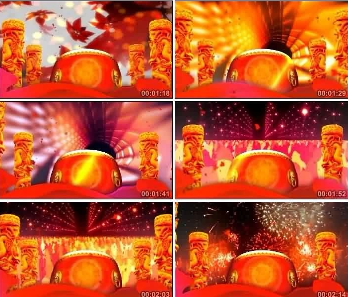 龙盘柱子大鼓礼花喜庆中国风led大屏幕背景视频素材鼓舞马年片头