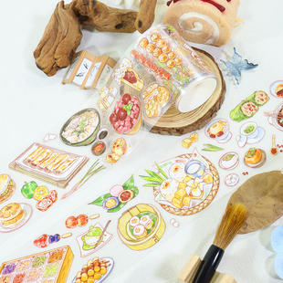 小吃街手帐胶带分装模切diy手帐素材拼贴装饰亮面pet和纸手账胶带