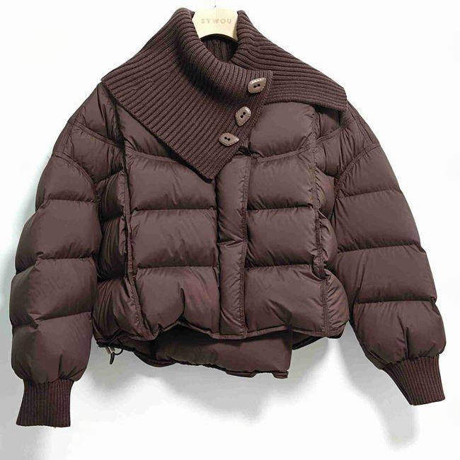 茜舞25蓬松面包服女短款高领纽扣棉服宽松棉袄外套冬季保暖55W602