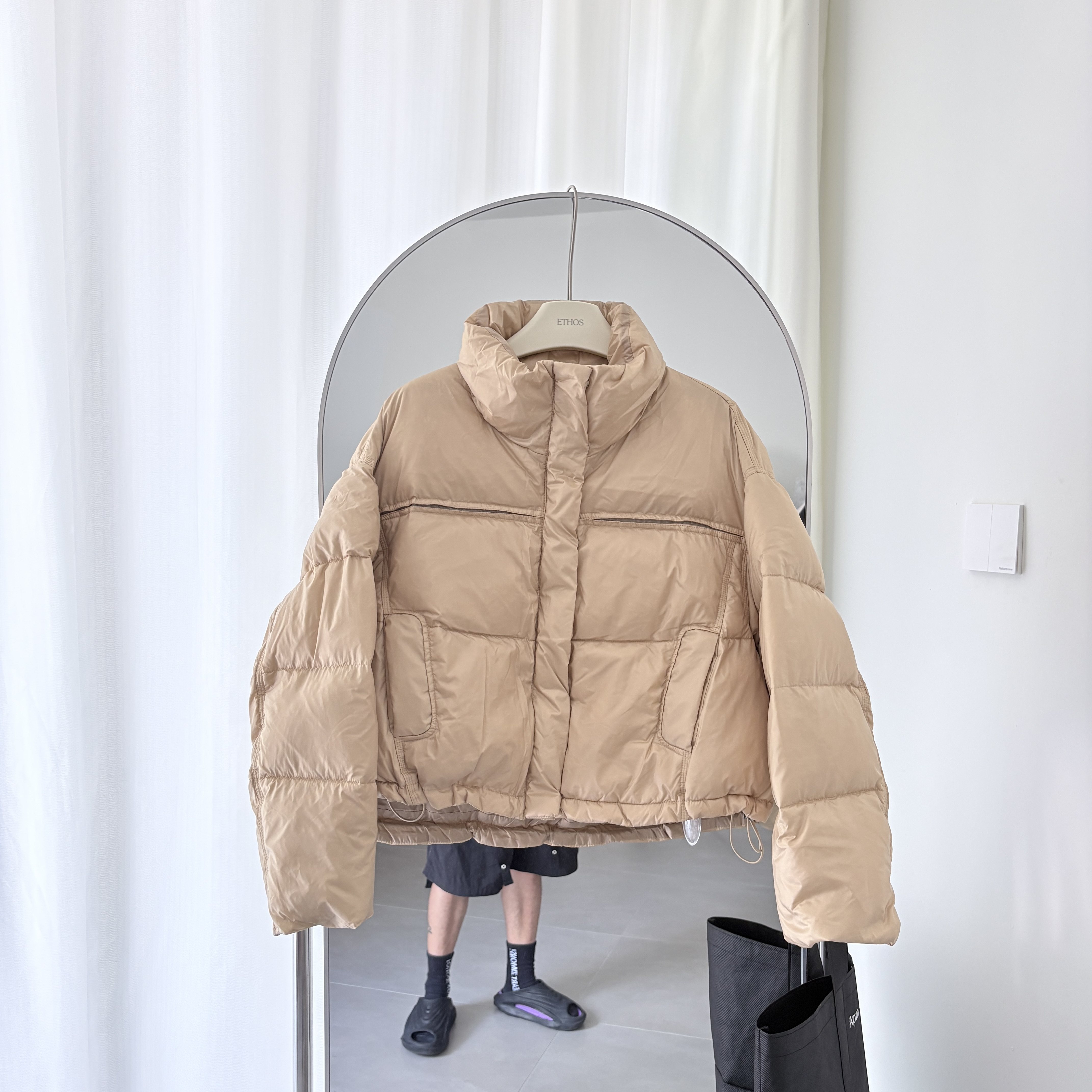 特小个子短款羽绒服女韩版立领抽绳宽松显瘦卡其色保暖面包服上衣