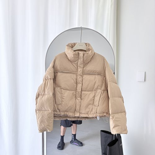 特小个子短款羽绒服女韩版立领抽绳宽松显瘦卡其色保暖面包服上衣