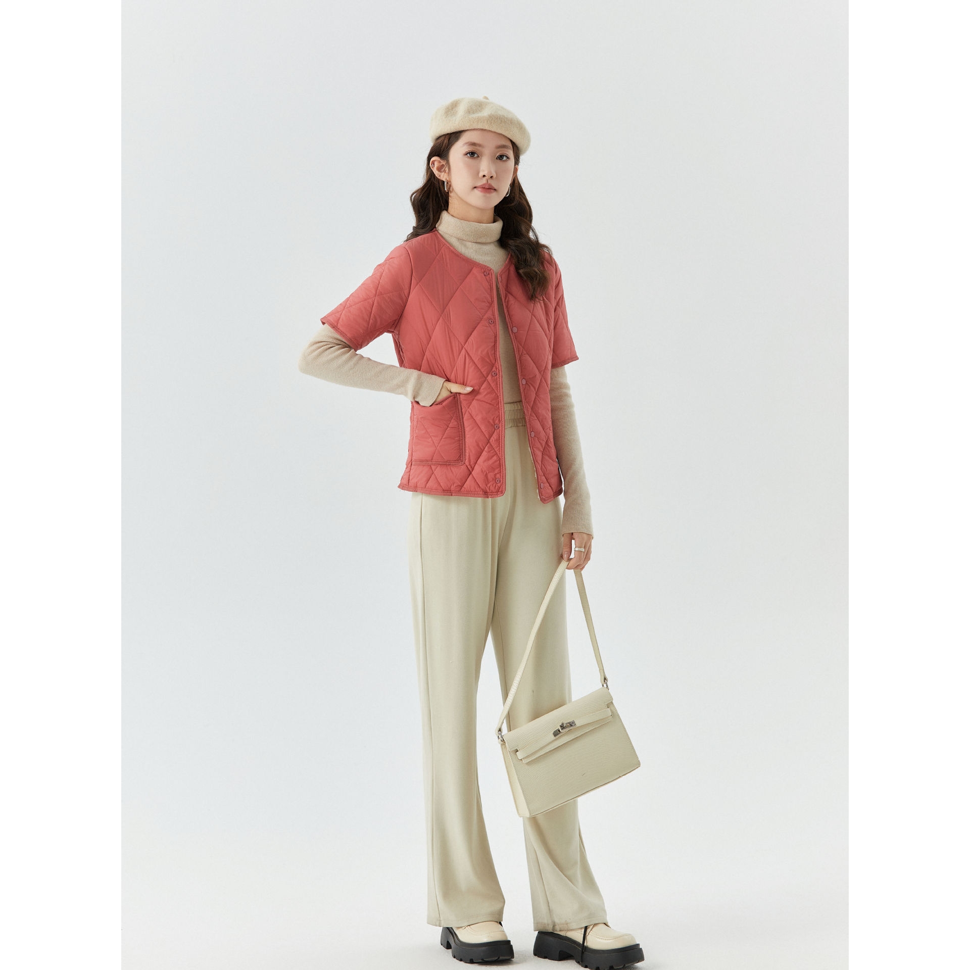 女士学生青年加厚保暖短袖棉内胆女款家居棉衣棉服加绒可2366