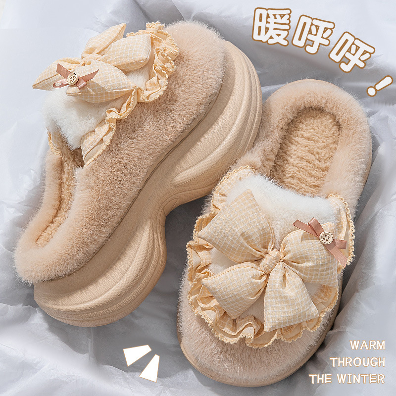 可爱棉拖鞋女款秋冬季2025新款厚底室内居包跟毛绒保暖地板拖鞋女