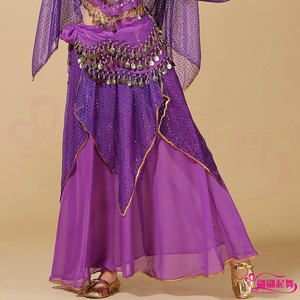 成人女印度舞蹈表演出服新疆舞民族舞肚皮舞裙子雪纺金边四片裙子