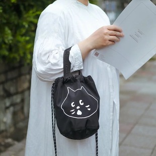 包邮 卡通可爱猫咪多功能可折叠便携抽绳斜挎包手机包手提小包