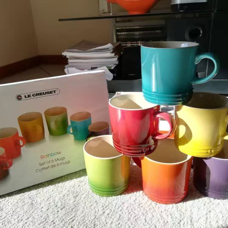 thumbnail for French Le Creuset Cool Color Rainbow Mug 6 Piece Set 350-400ml Gift Box Milk Cup Water Cup European Style