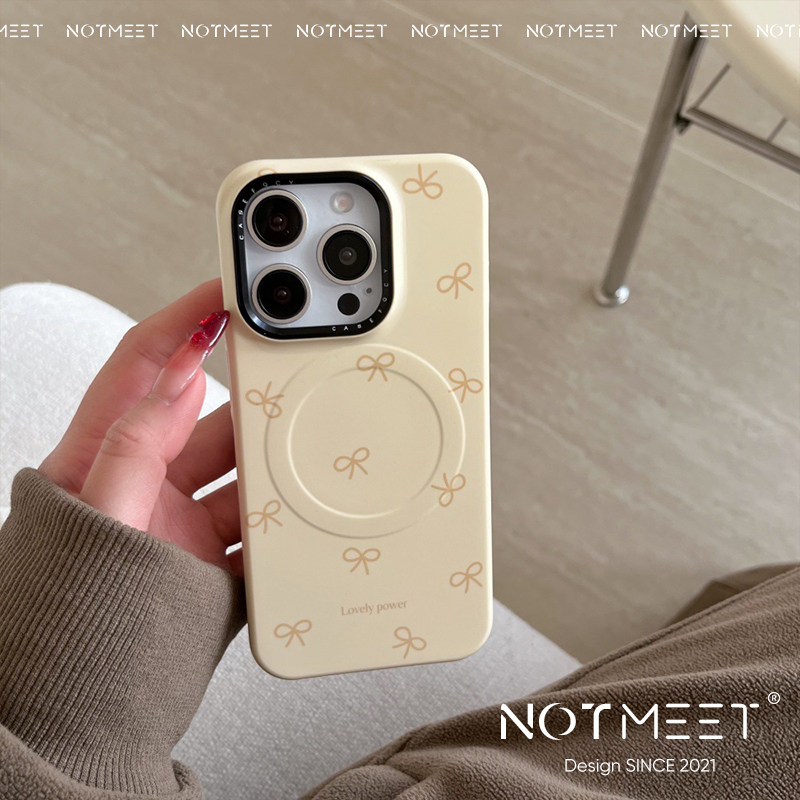 奶黄蝴蝶结韩国进口菲林磁吸壳适用iPhone16promax手机壳15pro苹果14花朵全包新款二合一单层高级秋冬卡通