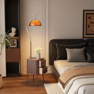 法式中古风床头柜置物架储物柜创意小型窄替代台灯一体高级感轻奢