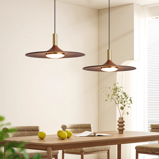 中古风餐厅吊灯飞碟复古三头餐桌吧台灯日式侘寂胡桃木纹饭厅灯具