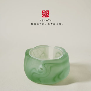 磐皿｜水墨琉璃温茶器-梅花-绿-蜡烛底座保温炉加热煮茶温茶器