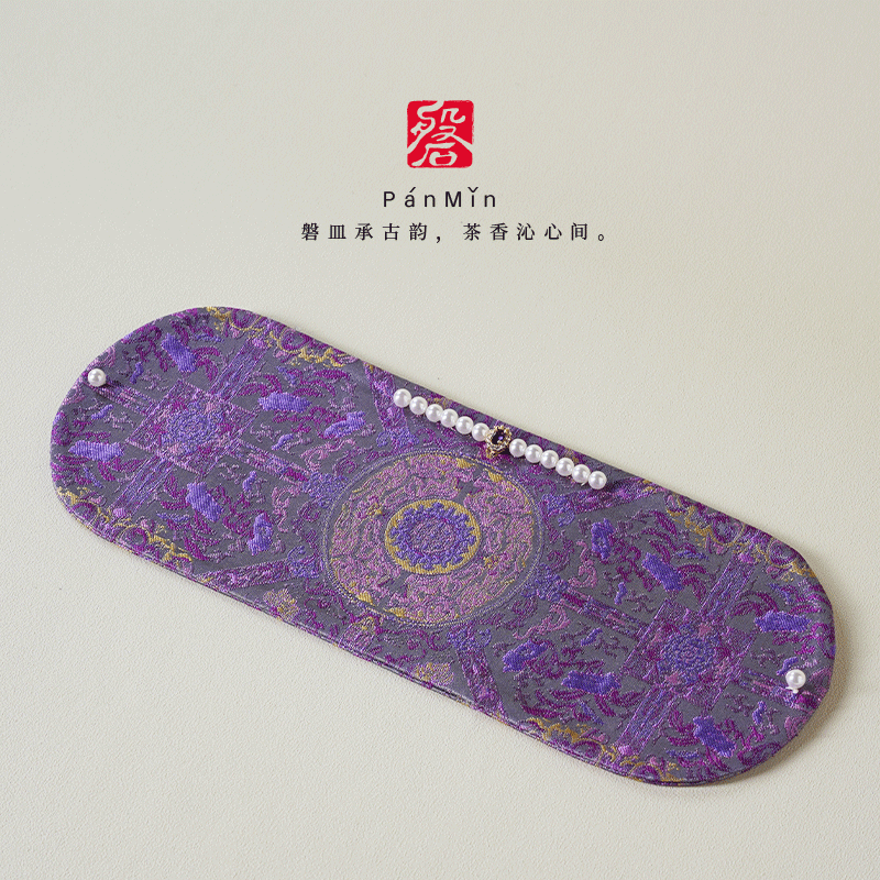 磐皿｜景德镇·熹语·八达宝相拱月茶席晕色圆形干泡茶席复古茶垫,居家布艺,茶席,淘宝优惠券,粉丝福利购,淘宝优惠卷
