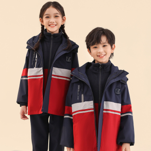 初中小学生校服套装秋冬装冲锋衣班服男女生羽绒服加绒外套三件套