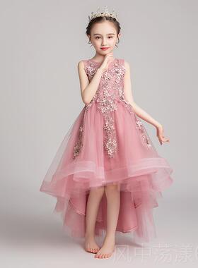 正品女童晚礼服蓬主蓬纱公裙生日红色小主持人儿童钢琴出演演服奏
