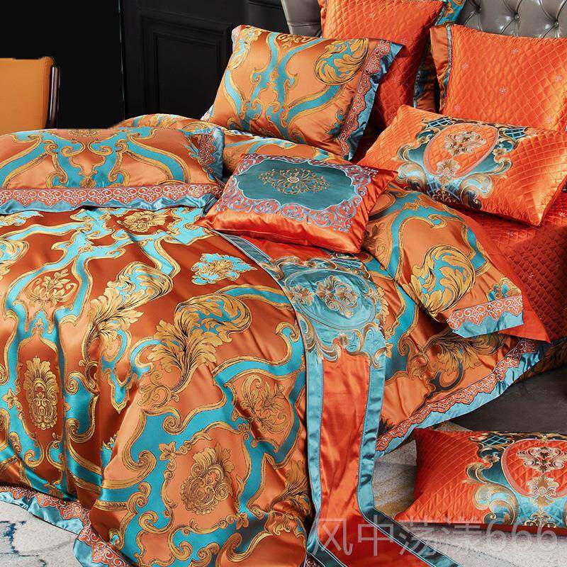 正品欧式奢华贡缎花丝床上用提品四件套 别墅高档宫廷风床品被套