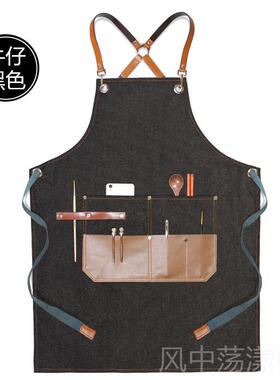 正品防水围定制印裙l男oog发型师理发店匠人手工绘画美术女工作服