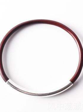 正品鸡血藤手镯男女款藏西饰创品纯银配饰情侣藤镯无节天然原木超