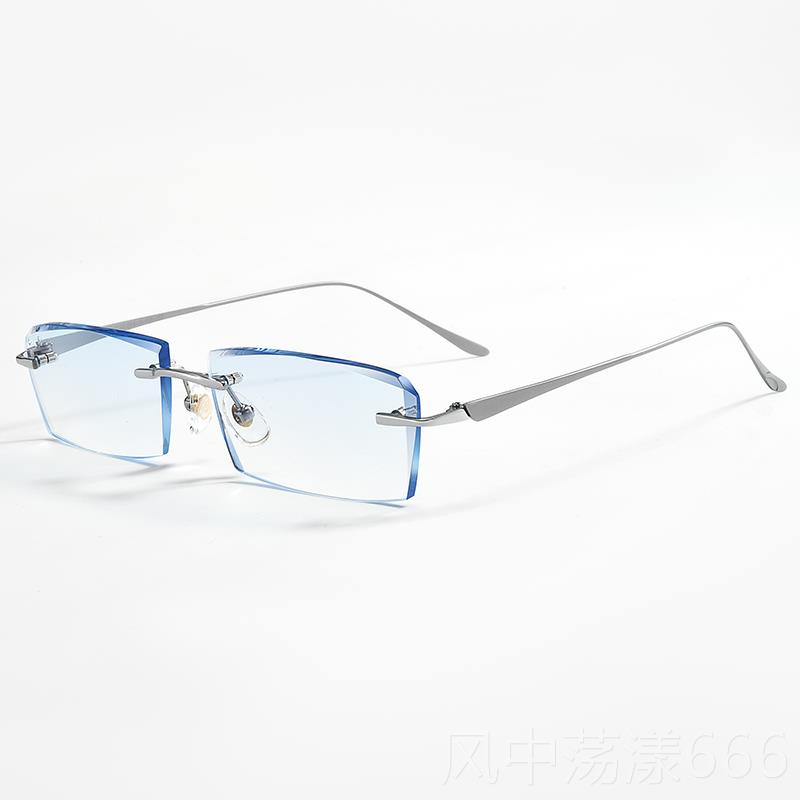 正品眼镜框男纯钛变防辐射近视镜配镜成品无框架丹眼阳钻石切边色
