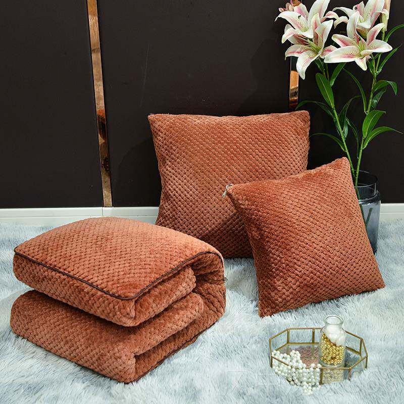 正品加厚保纯小色抱枕被子两珊瑚绒毯枕头汽车上用靠垫办公室午睡