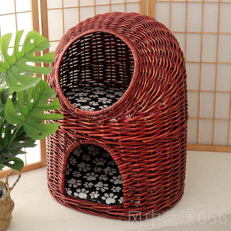 正品藤窝保暖猫窝柳编猫猫屋猫房子墅小型别犬窝四季编通用可拆洗