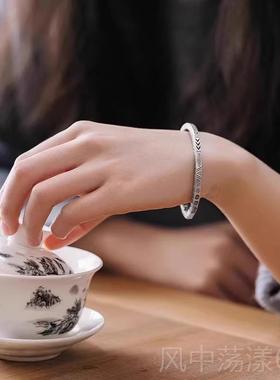 正品罗泰老银匠礼99纯银系复古手森镯男女士款情侣民族风物足9银