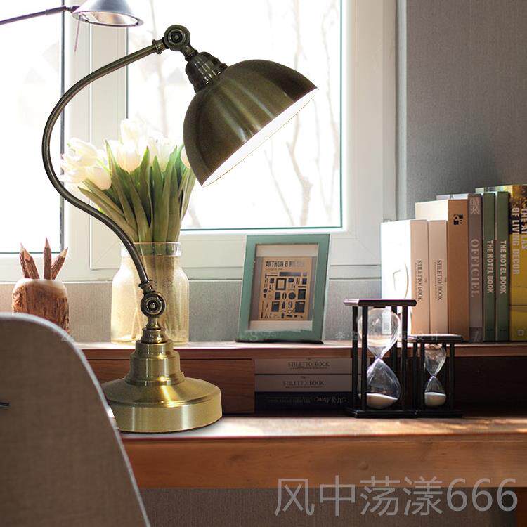 正品台灯卧作室床铁艺灯客书厅房学习工复古头欧式北欧美式乡村台