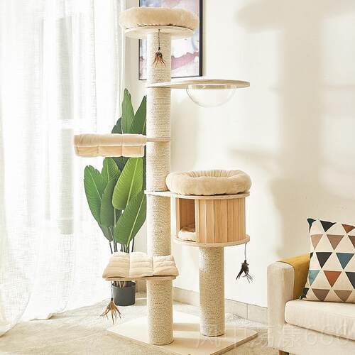 正品凯瑞太catry木猫爬架空舱木质豪华剑麻天柱猫窝实猫树通吊床
