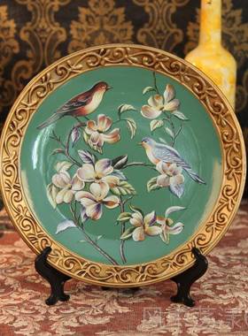 正品欧式家居装饰办房公室观赏盘财北欧风格客厅书招陶瓷看盘面桌