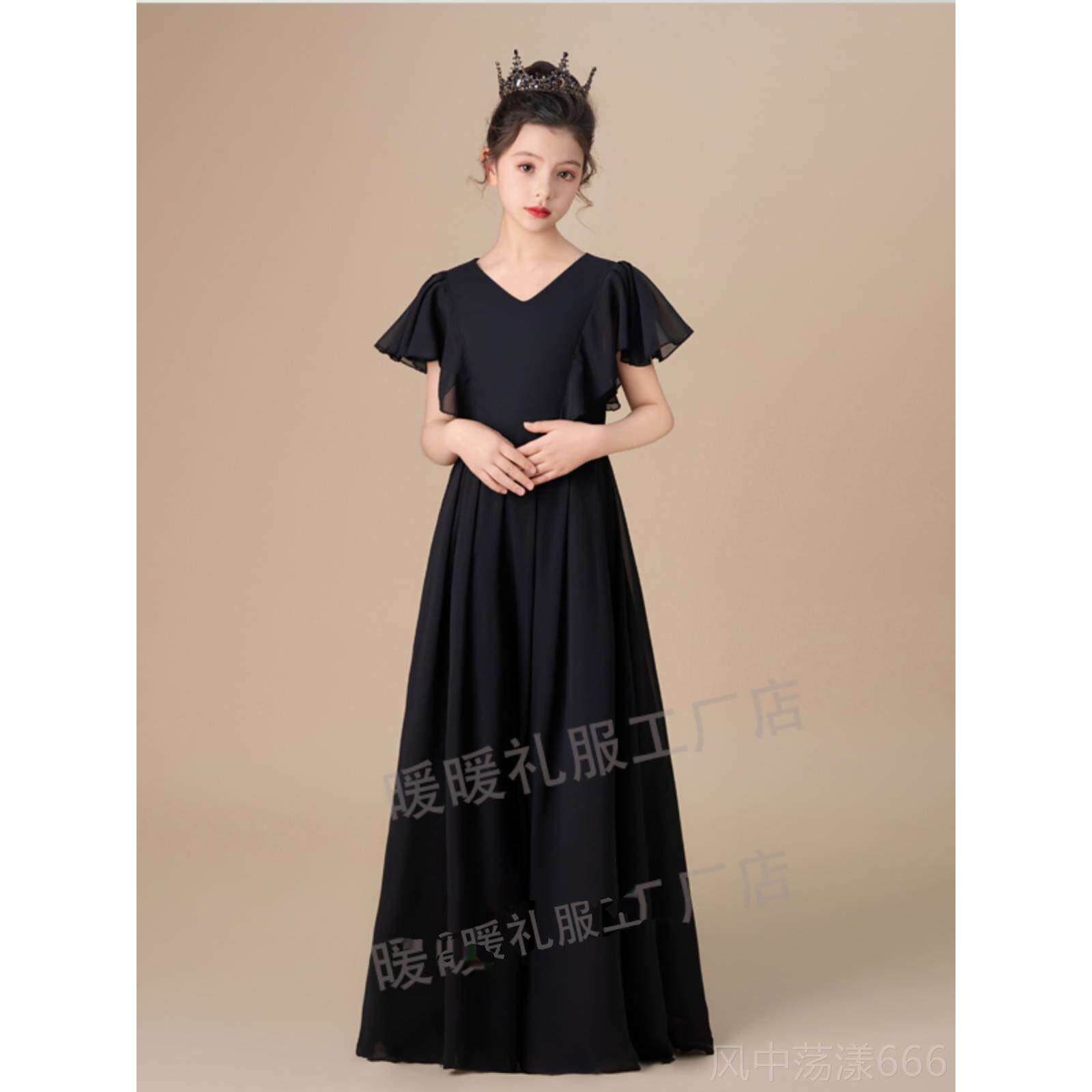 正品绑顺丰发黑色女童服钢礼琴演出服公主小提琴裙演奏管乐团表演