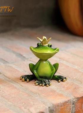 正品摆美乡村可爱造瑜伽青蛙摆件桌面式电视柜客厅花园吉祥型件儿