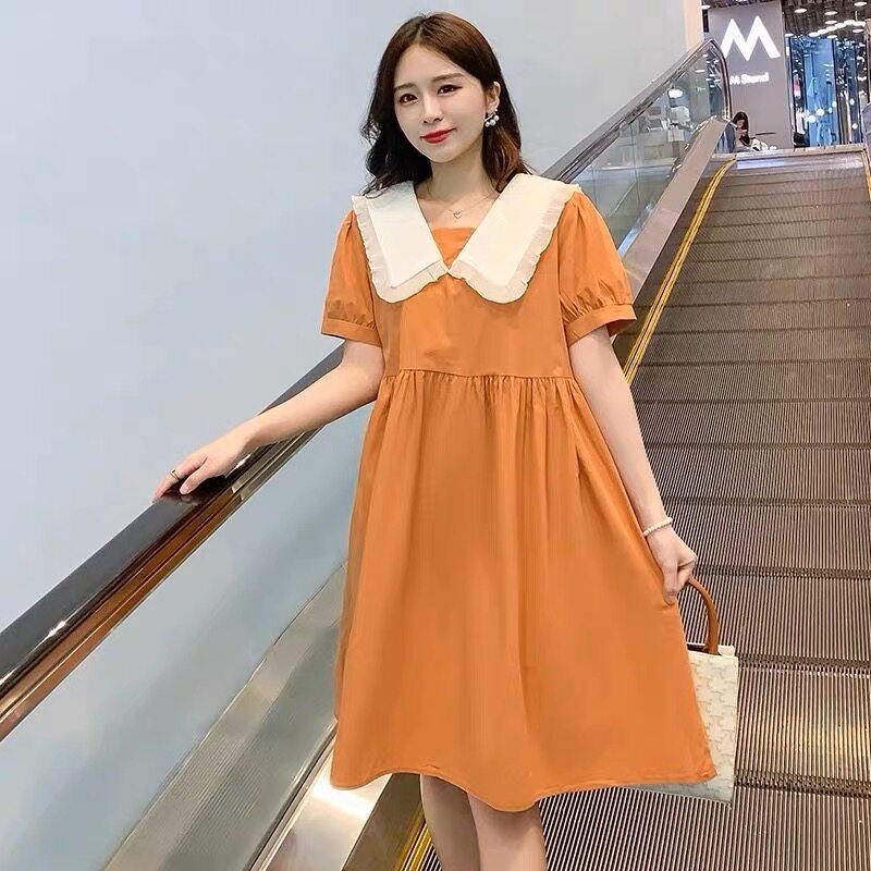PREGNANT WOMEN SUMMER DRESSES FASHION INTERNET CELEBRITY MATERNITY CLOTHES SUMMER CLOTHES MID LENGTH SWEET DOLL COLLAR AGE REDUCTION SUMMER SKIRTS