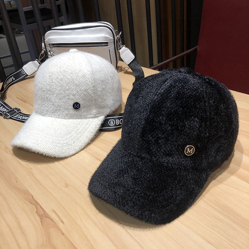 白色帽子女士韩版秋冬季加厚保暖毛绒棒球帽黑色鸭舌帽百搭潮ins