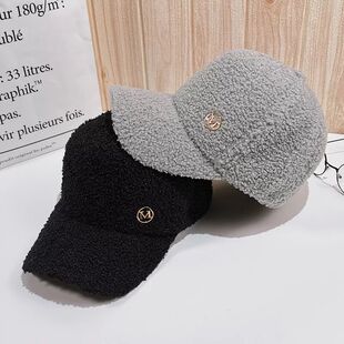 毛绒帽子女秋冬保暖羊羔绒鸭舌帽黑色韩版加厚百搭白色棒球帽男潮