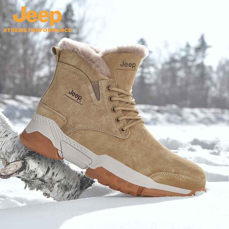 JEEP MENS SHOES SNOW BOOTS WINTER VELVET THICKENED WARM NORTHEAST COTTON SHOES MENS OUTDOOR WATERPROOF AND COLD-PROOF BOOTS TIDE