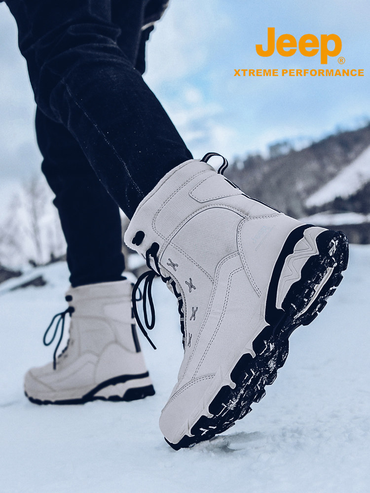 JEEP WATERPROOF NORTHEAST SNOW BOOTS FOR MEN AND WOMEN WINTER WARM FLEECE COTTON SHOES THICK SOLES AND HIGH TOPS OUTDOOR ANTI-SLIP AND COLD-PROOF BOOTS