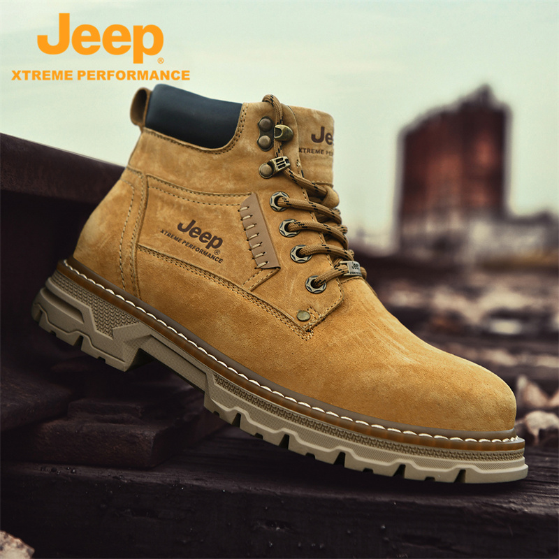 jeep吉普男鞋春季美式马丁靴真皮加绒加厚保暖防水工装靴雪地靴