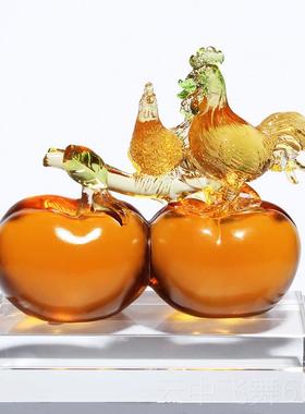 正品璃事事意柿子摆件家居琉客厅艺装饰品工如艺礼品摆饰生肖水晶