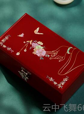 正品锦传收说螺钿漆器首饰纳盒2金024高档三五实木质贝复古典结婚