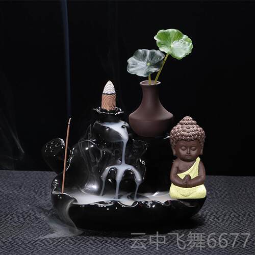 正品宇轩 茶宠摆件新款居倒流创意菩提树下荷塘小炉和尚陶瓷家香