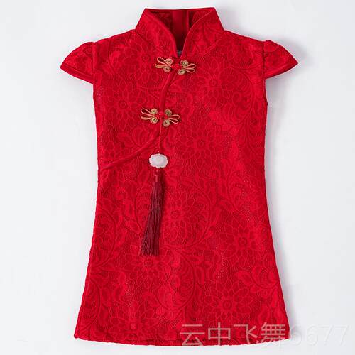正品女服童岁旗袍中国风红色儿童女宝宝周生抓周日礼高端公主裙演