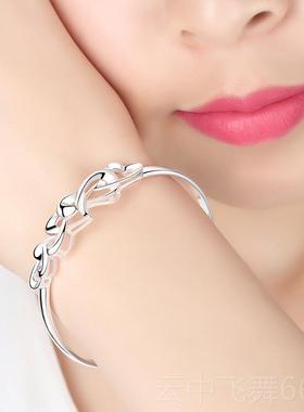 正品999纯银手女学生清新饰简约足银印品心相森系镯银镯子送女友