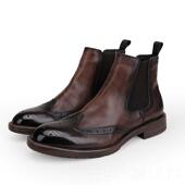正品 男靴高帮布套脚丁靴雕克花皮靴男英伦切马尔西靴 百臣真皮大码