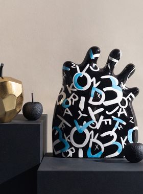 创意抽象手绘彩色陶瓷手掌摆件客厅软装儿童房样板间装饰品样板间