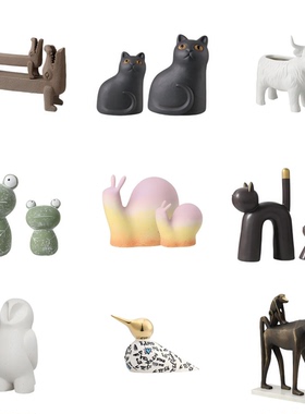 现代简约创意手工陶瓷动物摆件