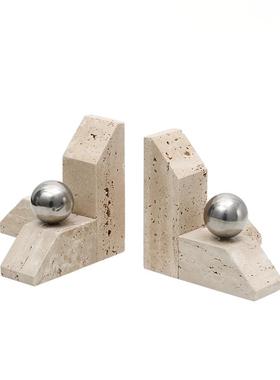 现代简约创意天然石材书档摆件