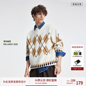 圆领谷波工艺 BODYDREAM北欧费尔岛毛衣男菱形格毛线衣撞色针织衫