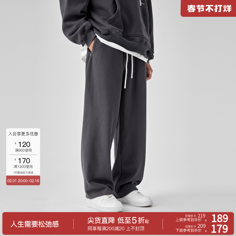 BODYDREAM加绒重磅宽松直筒卫裤男银狐绒美式运动休闲长裤加厚