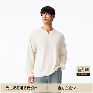 t恤宽松休闲上衣 男V领长袖 BODYDREAM弹弹T 坑条肌理不易皱打底衫