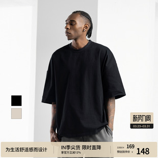 T恤情侣装 衣服刺绣美式 宽松落肩上衣 男夏季 BODYDREAM重磅纯棉短袖